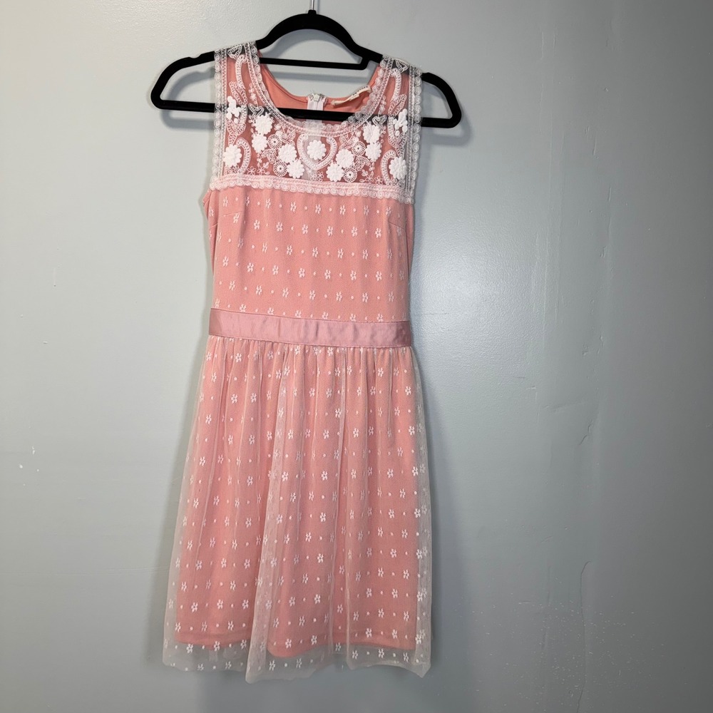 Altar's State Pink White Lace‎ Sleeveless Zipper Dress Medium Soft Girl Cottage